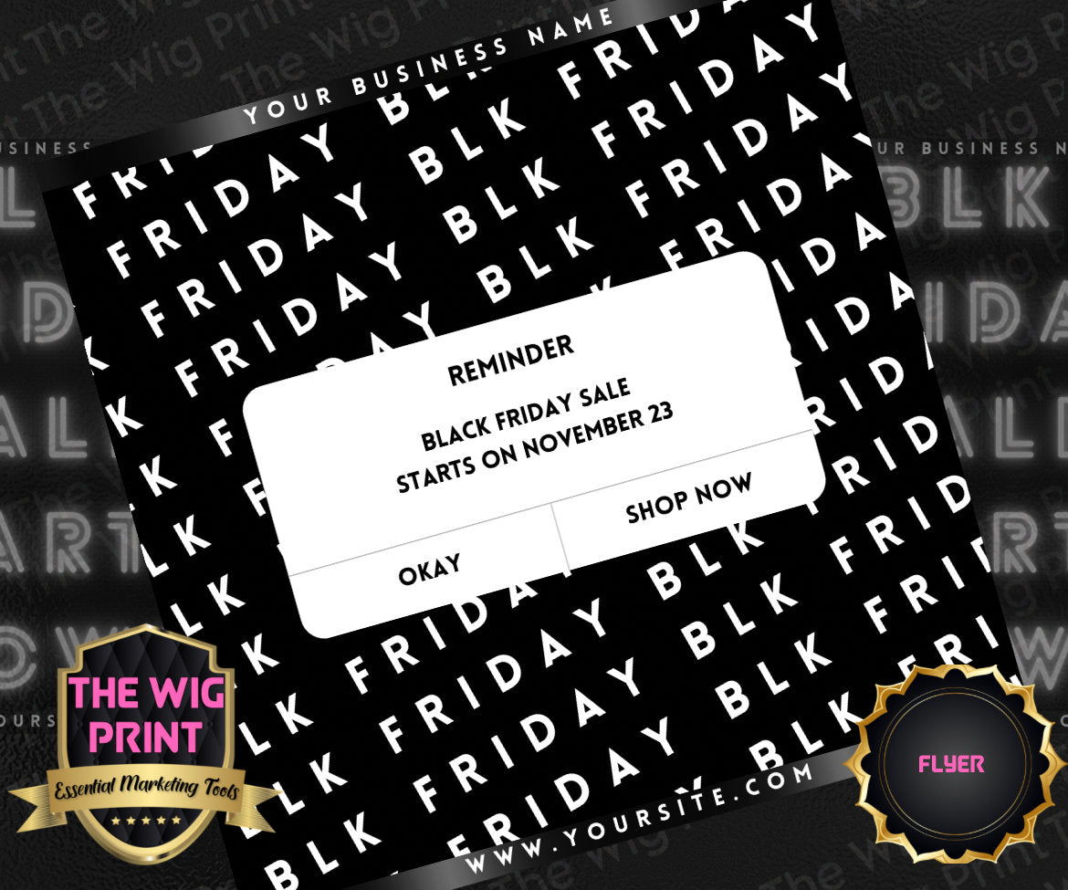 BLK Friday | 6 Flyers | Hair + Wig, Nail, Lashes, & Makeup Industry | pink + white | DIY | CANVA | Instagram | Facebook