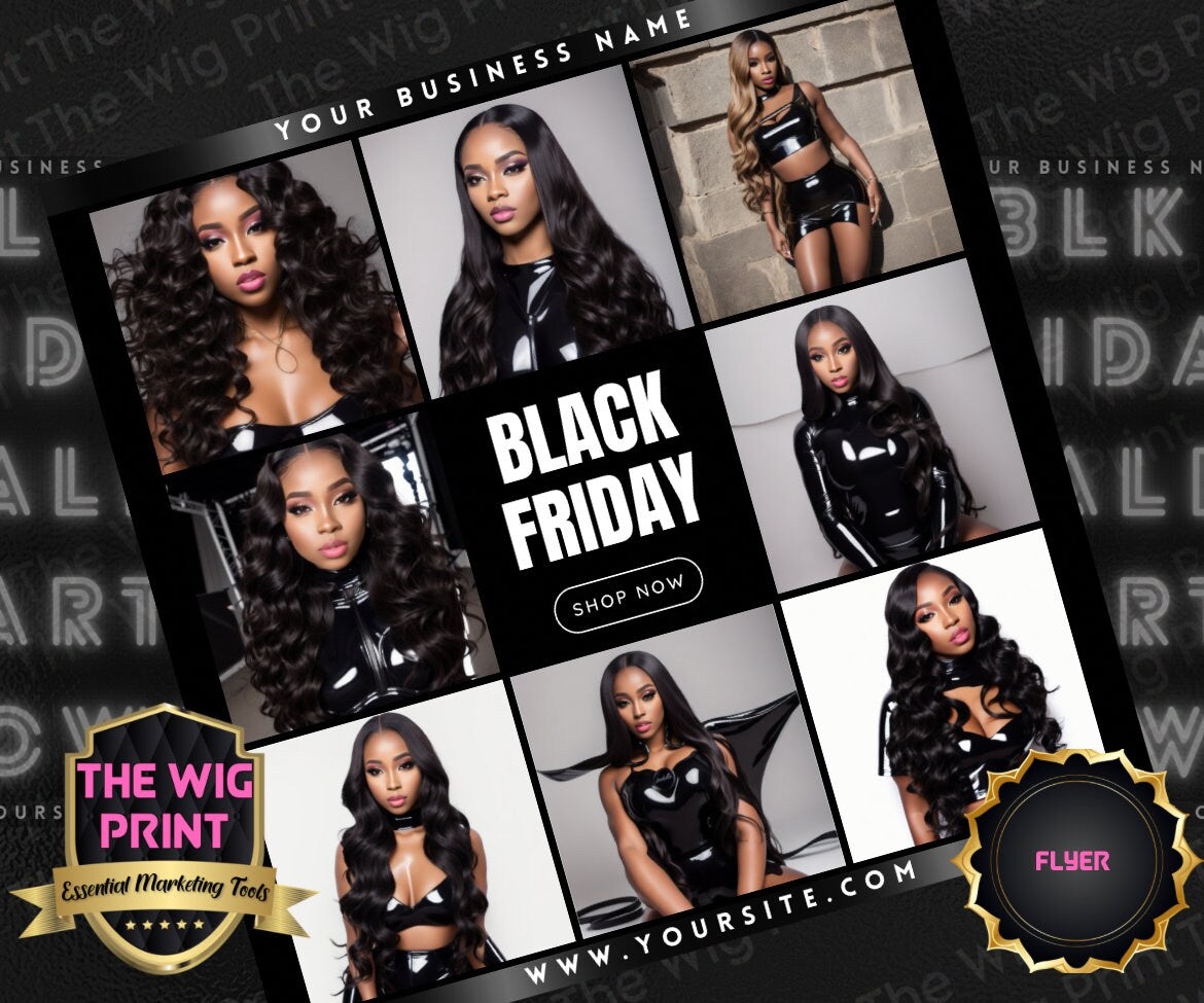 BLK Friday | 6 Flyers | Hair + Wig, Nail, Lashes, & Makeup Industry | pink + white | DIY | CANVA | Instagram | Facebook