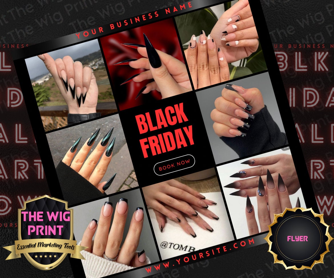 BLK Friday | 6 Flyers | Hair + Wig, Nail, Lashes, & Makeup Industry | red + black | DIY | CANVA | Instagram | Facebook