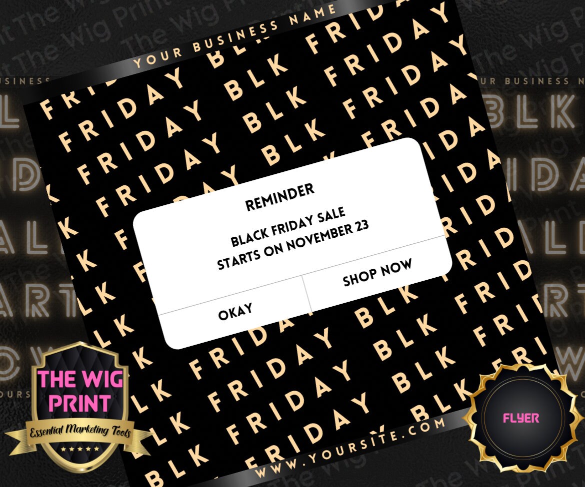 BLK Friday | 6 Flyers | Hair + Wig, Nail, Lashes, & Makeup Industry | champagne + black | DIY | CANVA | Instagram | Facebook