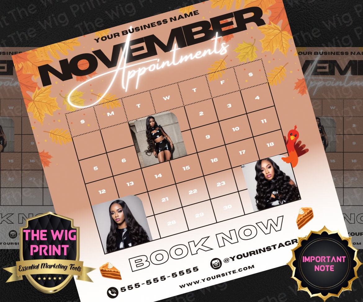 November Appointments | 4 Flyers | Hair + Wig, Nail, Lashes, & Makeup Industry | Brown + Orange | DIY | CANVA | Instagram | Facebook