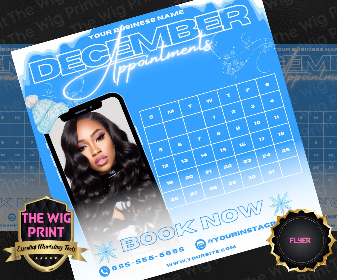 December Appointments | 4 Flyers | Hair + Wig, Nail, Lashes, & Makeup Industry | Pink | DIY | CANVA | Instagram | Facebook