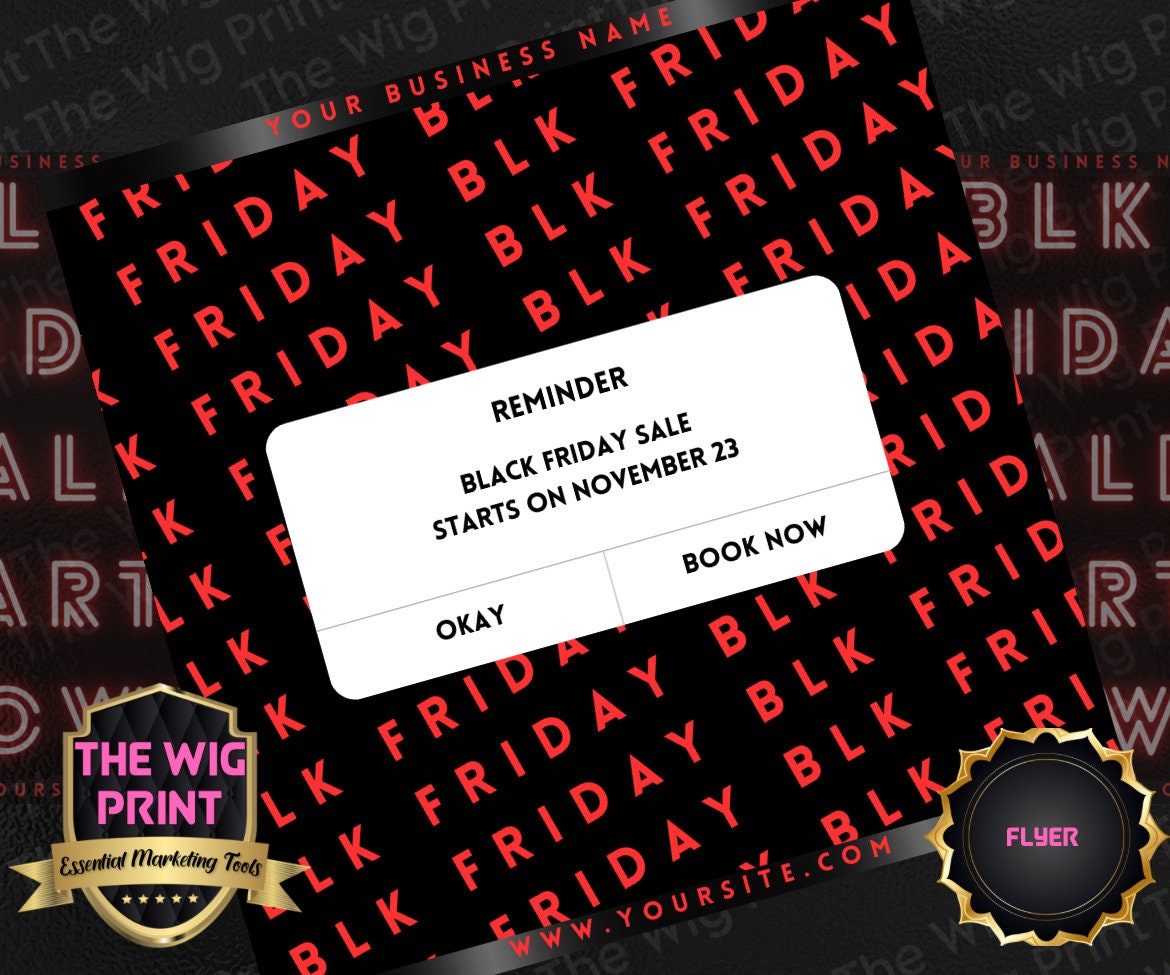 BLK Friday | 6 Flyers | Hair + Wig, Nail, Lashes, & Makeup Industry | red + black | DIY | CANVA | Instagram | Facebook