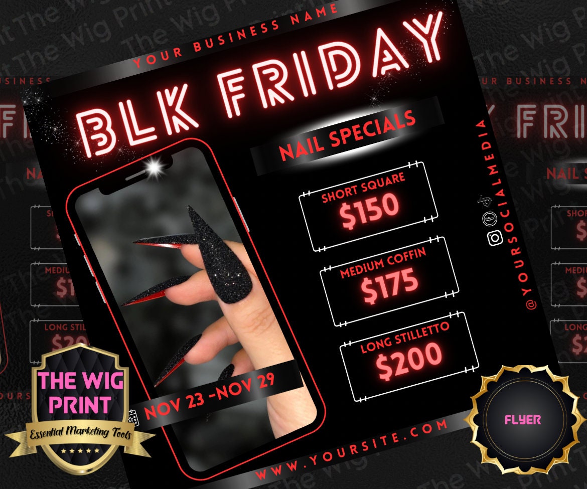 BLK Friday | Flyer | Hair + Wig, Nail, Lashes, & Makeup Industry | red + black | DIY | CANVA | Instagram | Facebook