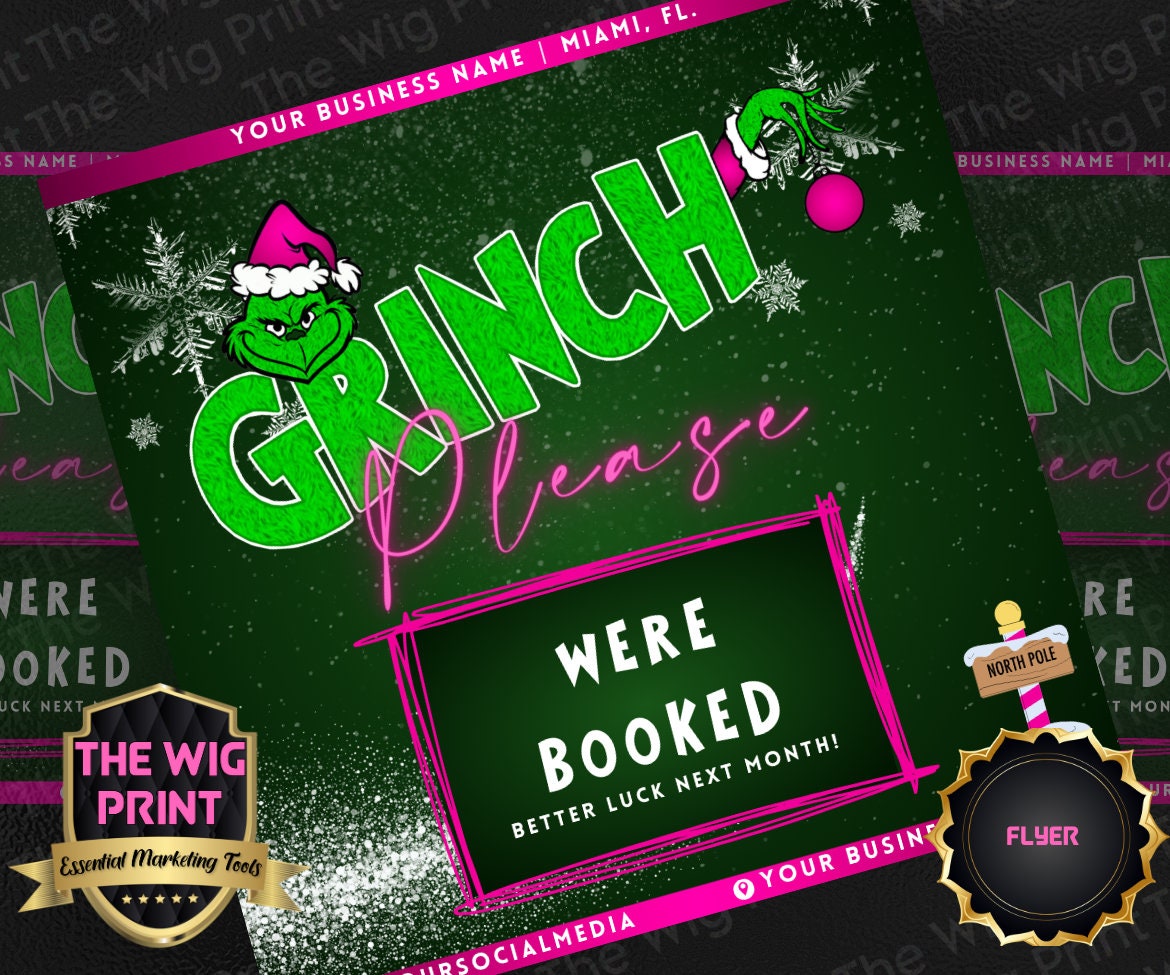 GRINCHMAS | 12 Flyers | Hair + Wig, Nail, Lashes, & Makeup Industry | Pink | DIY | CANVA | Instagram | Facebook