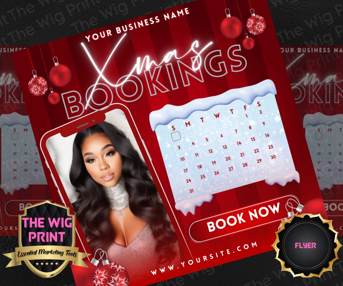 December XMAS | 12 Flyers | Hair + Wig, Nail, Lashes, & Makeup Industry | Pink | DIY | CANVA | Instagram | Facebook