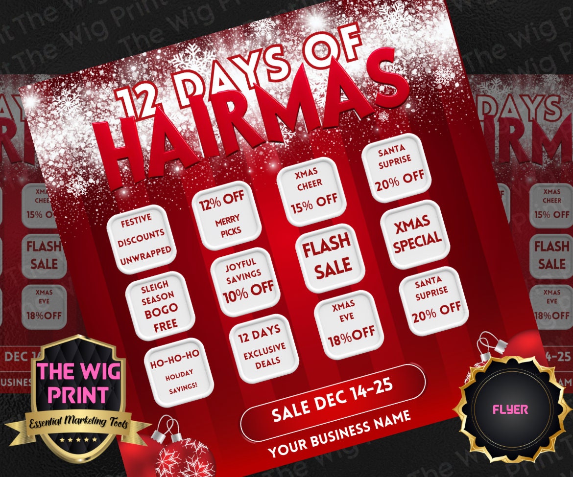 HAIRMAS XMas Bundle | 12 Flyers | Hair + Wig, Nail, Lashes, & Makeup Industry | Pink | DIY | CANVA | Instagram | Facebook