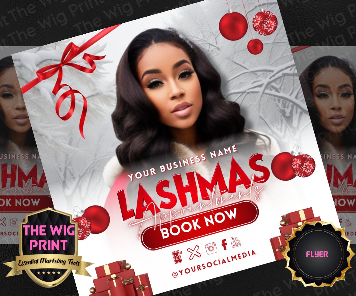 LASHMAS XMas Bundle | 12 Flyers | Hair + Wig, Nail, Lashes, & Makeup Industry | Pink | DIY | CANVA | Instagram | Facebook