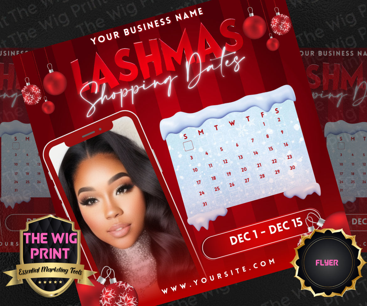 LASHMAS XMas Bundle | 12 Flyers | Hair + Wig, Nail, Lashes, & Makeup Industry | Pink | DIY | CANVA | Instagram | Facebook