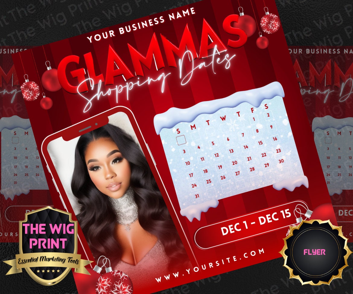 GLAMMAS XMas Bundle | 12 Flyers | Hair + Wig, Nail, Lashes, & Makeup Industry | Pink | DIY | CANVA | Instagram | Facebook