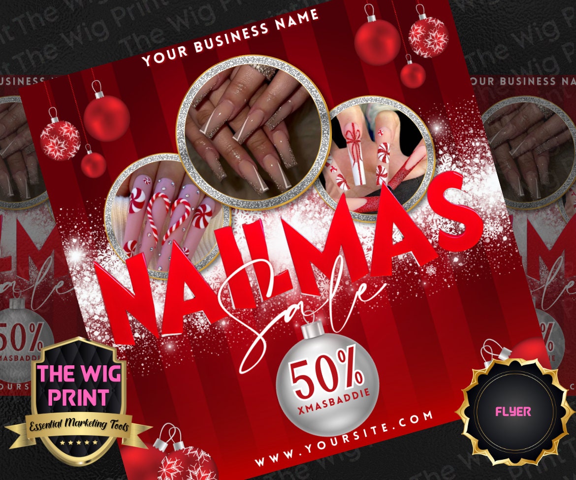 NAILMAS XMas Bundle | 12 Flyers | Hair + Wig, Nail, Lashes, & Makeup Industry | Pink | DIY | CANVA | Instagram | Facebook