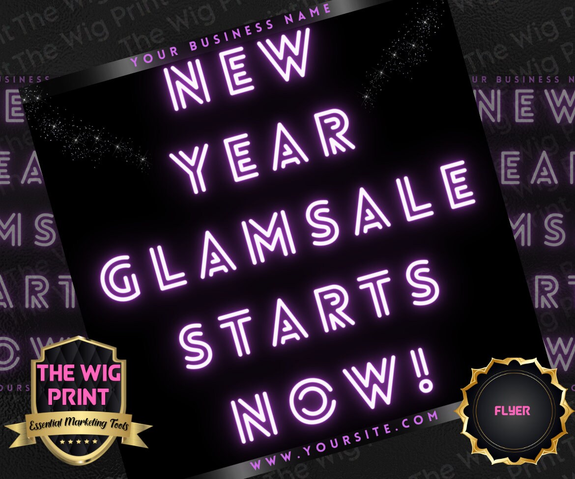 New Year New Glam 2024 | 4 Flyers | Hair + Wig, Nail, Lashes, & Makeup Industry | Pink | DIY | CANVA | Instagram | Facebook