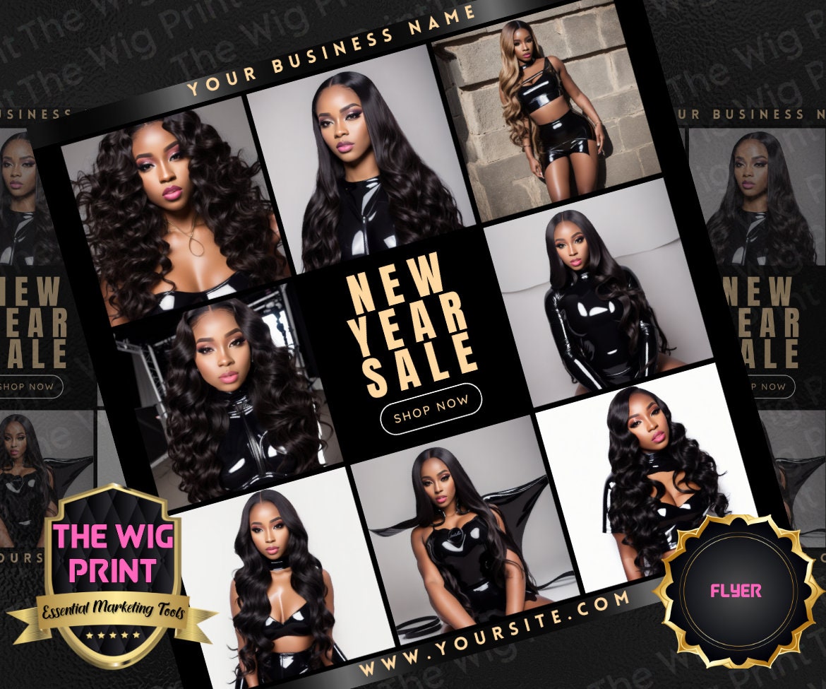 New Year New Sale 2024 | 4 Flyers | Hair + Wig, Nail, Lashes, & Makeup Industry | Pink | DIY | CANVA | Instagram | Facebook