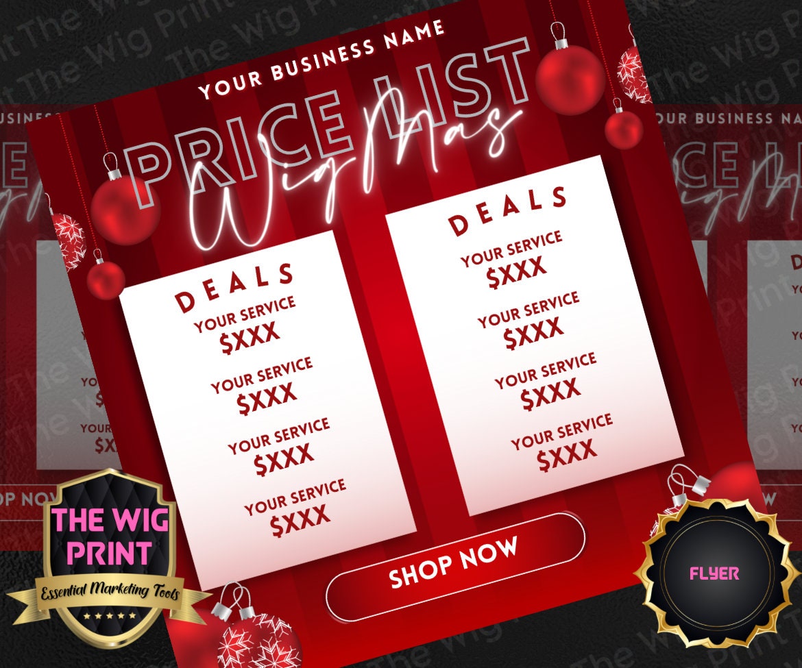 WIGMAS XMas Bundle | 12 Flyers | Hair + Wig, Nail, Lashes, & Makeup Industry | Pink | DIY | CANVA | Instagram | Facebook