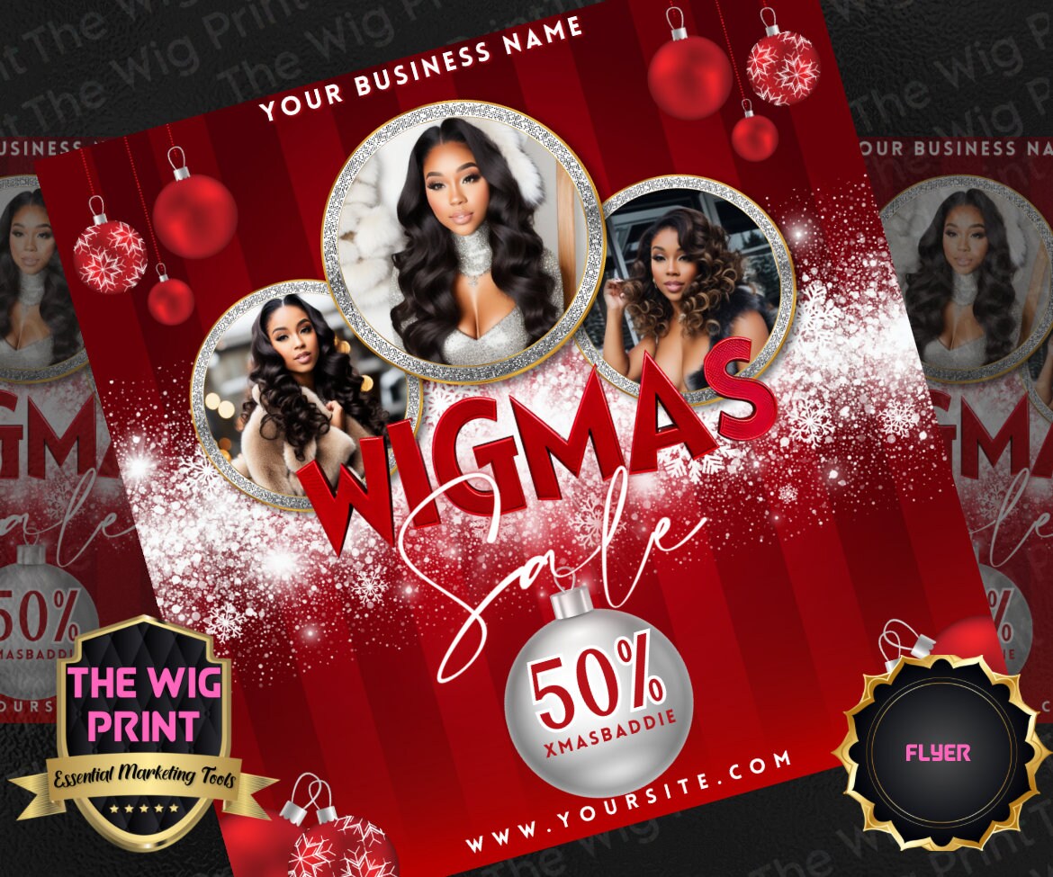 WIGMAS XMas Bundle | 12 Flyers | Hair + Wig, Nail, Lashes, & Makeup Industry | Pink | DIY | CANVA | Instagram | Facebook