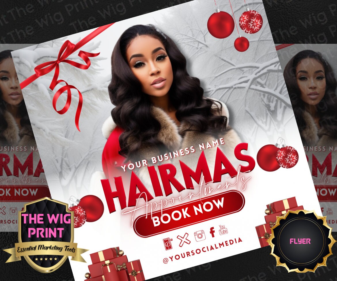 HAIRMAS XMas Bundle | 12 Flyers | Hair + Wig, Nail, Lashes, & Makeup Industry | Pink | DIY | CANVA | Instagram | Facebook