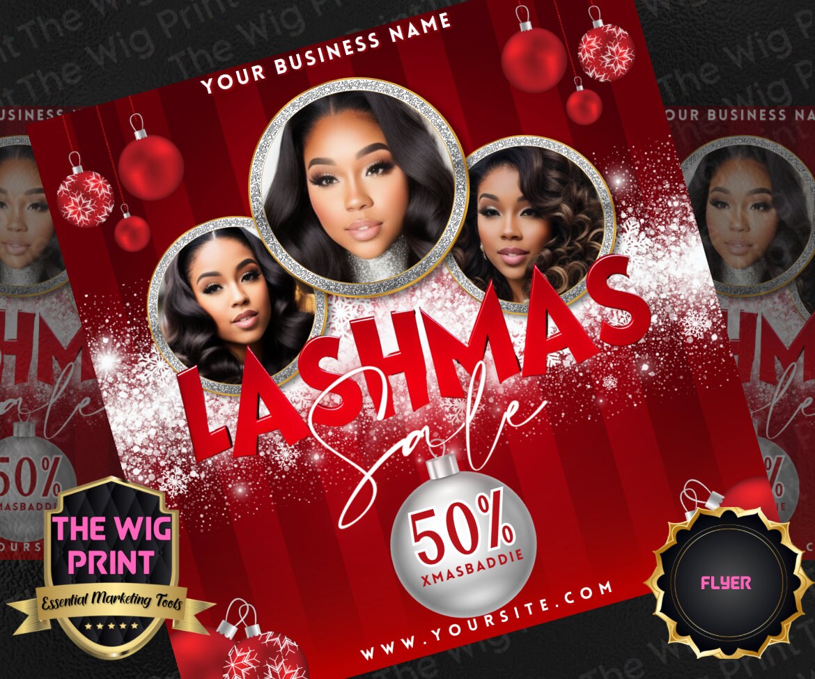 LASHMAS XMas Bundle | 12 Flyers | Hair + Wig, Nail, Lashes, & Makeup Industry | Pink | DIY | CANVA | Instagram | Facebook