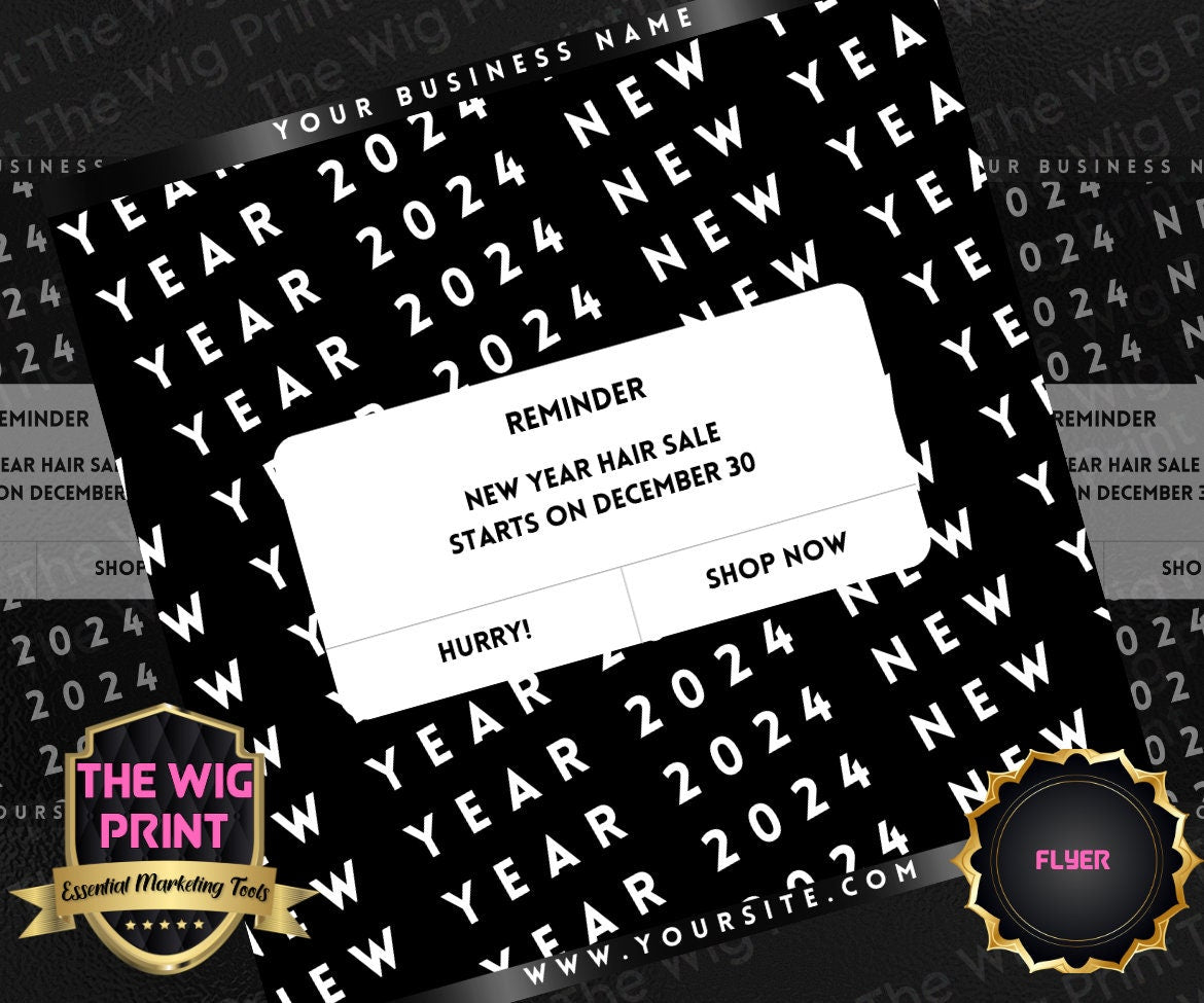 New Year New Hair 2024 | 4 Flyers | Hair + Wig, Nail, Lashes, & Makeup Industry | White | DIY | CANVA | Instagram | Facebook