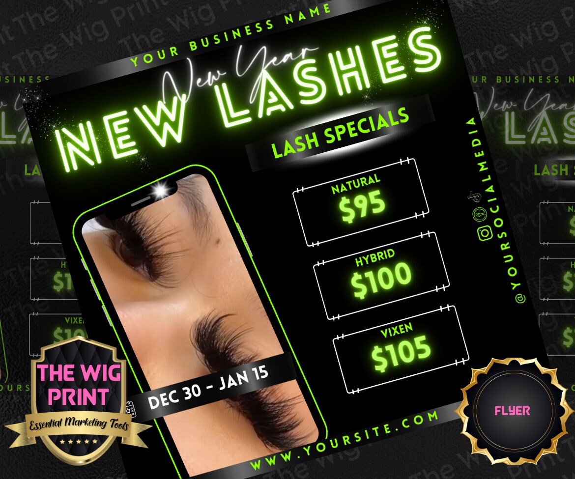 New Year New Lashes 2024 | 4 Flyers | Hair + Wig, Nail, Lashes, & Makeup Industry | Pink | DIY | CANVA | Instagram | Facebook