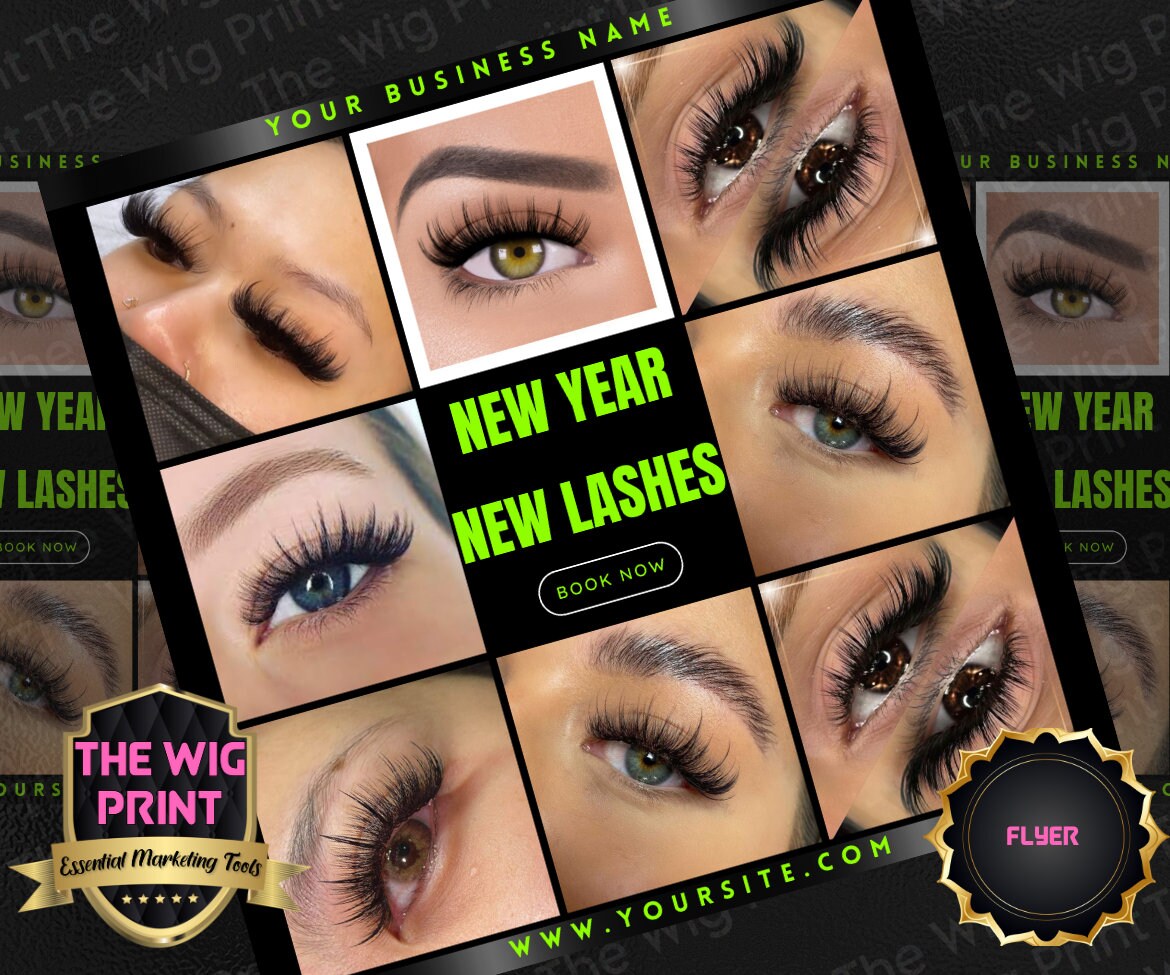 New Year New Lashes 2024 | 4 Flyers | Hair + Wig, Nail, Lashes, & Makeup Industry | Pink | DIY | CANVA | Instagram | Facebook