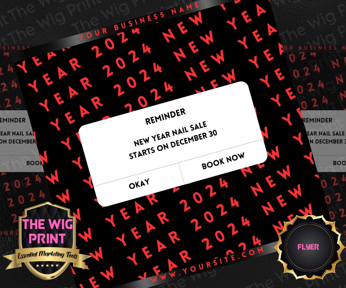 New Year New Nails 2024 | 4 Flyers | Hair + Wig, Nail, Lashes, & Makeup Industry | Pink | DIY | CANVA | Instagram | Facebook