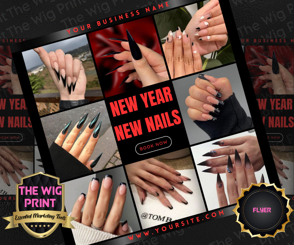 New Year New Nails 2024 | 4 Flyers | Hair + Wig, Nail, Lashes, & Makeup Industry | Pink | DIY | CANVA | Instagram | Facebook