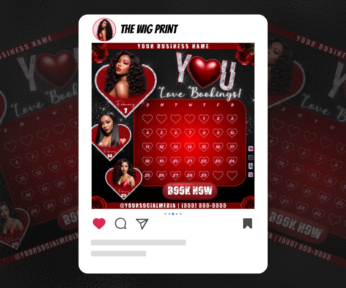 Valentines Sale 20 Flyers | YOU Theme | Red + Black | Hair + Wig, Nail, Lashes, & Makeup Industry | DIY | CANVA | Instagram | Facebook