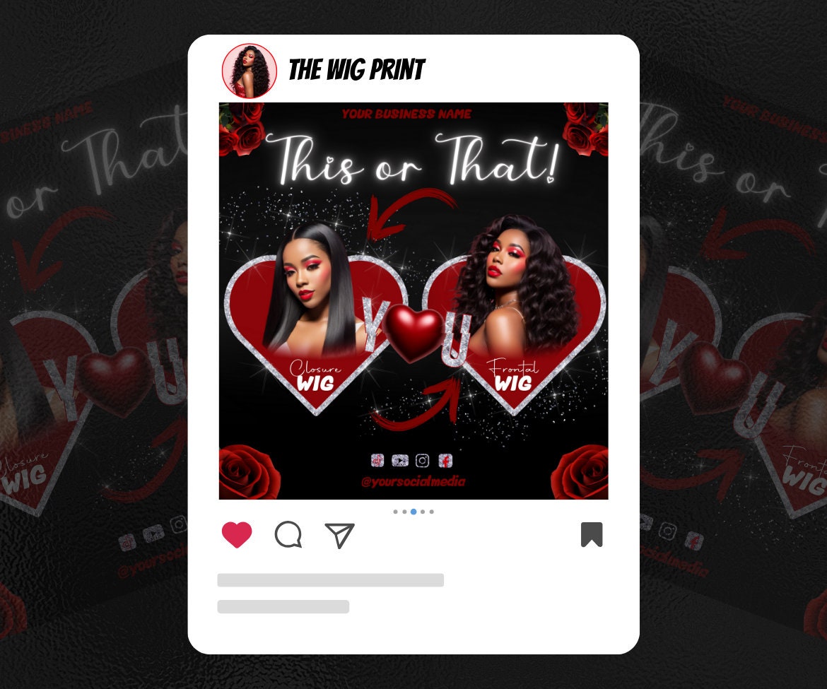 Valentines Sale 20 Flyers | YOU Theme | Red + Black | Hair + Wig, Nail, Lashes, & Makeup Industry | DIY | CANVA | Instagram | Facebook