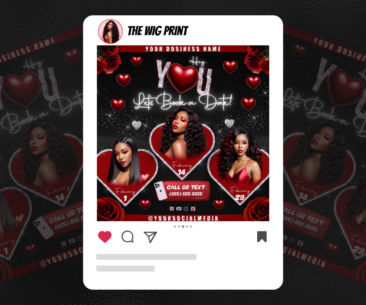 Valentines Sale 20 Flyers | YOU Theme | Red + Black | Hair + Wig, Nail, Lashes, & Makeup Industry | DIY | CANVA | Instagram | Facebook