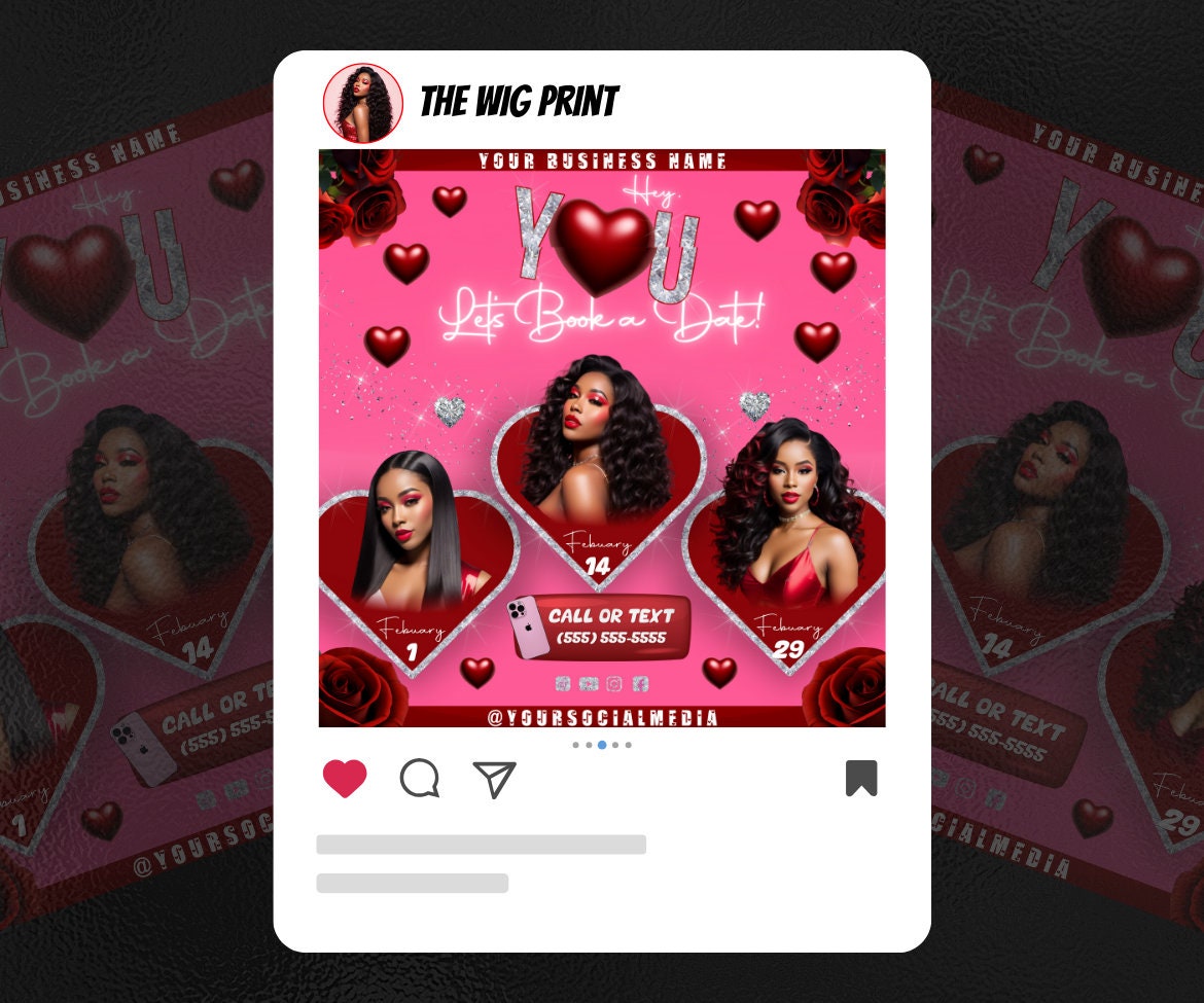 Valentines Sale 20 Flyers | YOU Theme | Red + Pink | Hair + Wig, Nail, Lashes, & Makeup Industry | DIY | CANVA | Instagram | Facebook