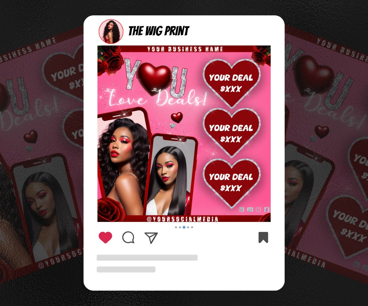 Valentines Sale 20 Flyers | YOU Theme | Red + Pink | Hair + Wig, Nail, Lashes, & Makeup Industry | DIY | CANVA | Instagram | Facebook