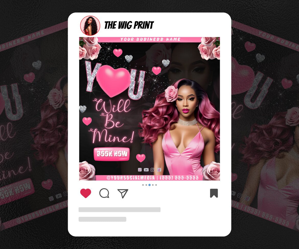 Valentines Sale 20 Flyers | YOU Theme | Pink + Black | Hair + Wig, Nail, Lashes, & Makeup Industry | DIY | CANVA | Instagram | Facebook