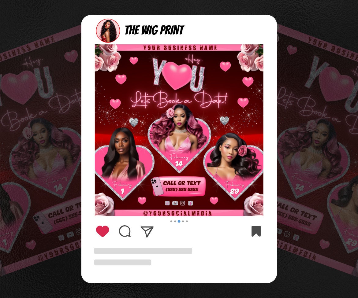 Valentines Sale 20 Flyers | YOU Theme | Pink + Red | Hair + Wig, Nail, Lashes, & Makeup Industry | DIY | CANVA | Instagram | Facebook