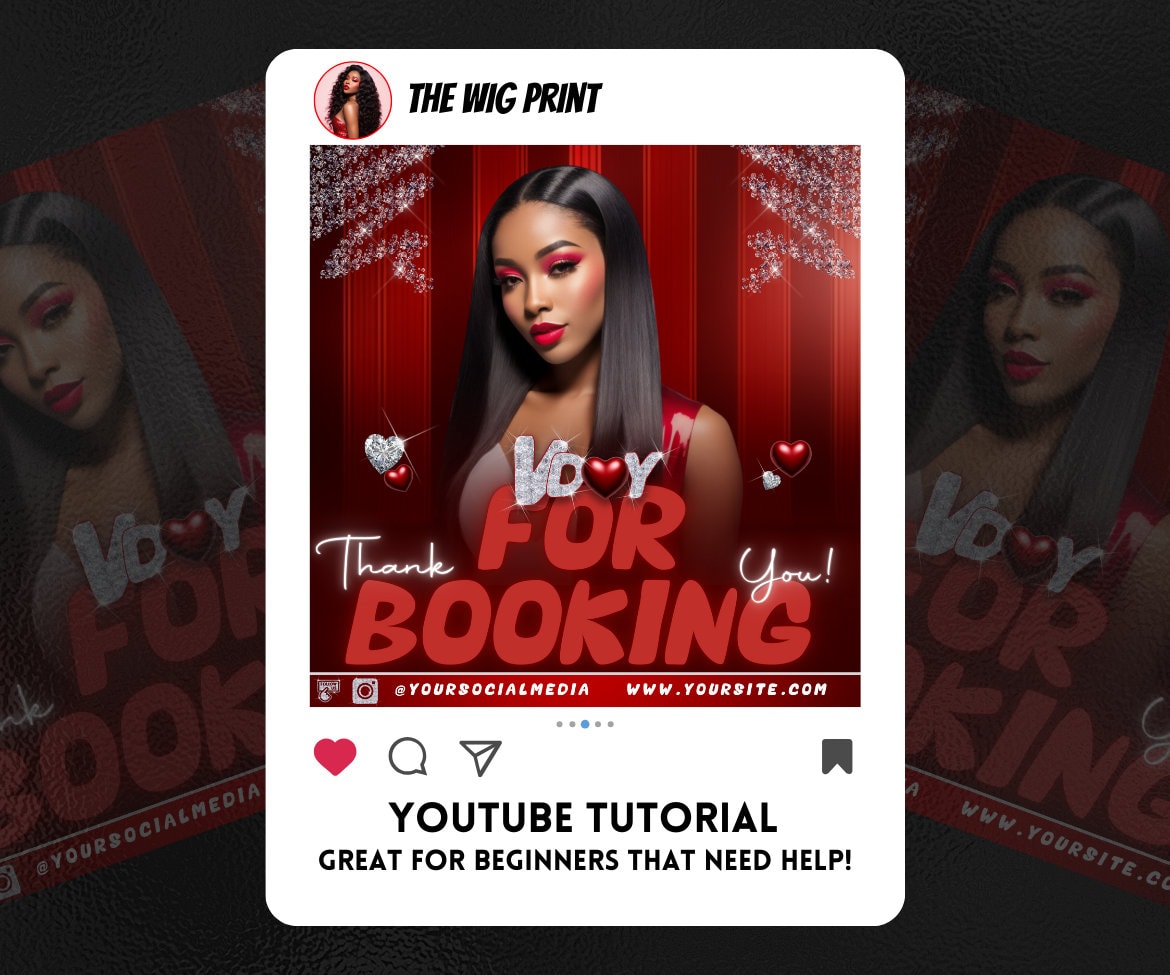 Valentines Bookings | 8 Flyers | Red Hearts v1 | Hair + Wig, Nail, Lashes, & Makeup Industry | DIY | CANVA | Instagram | Facebook