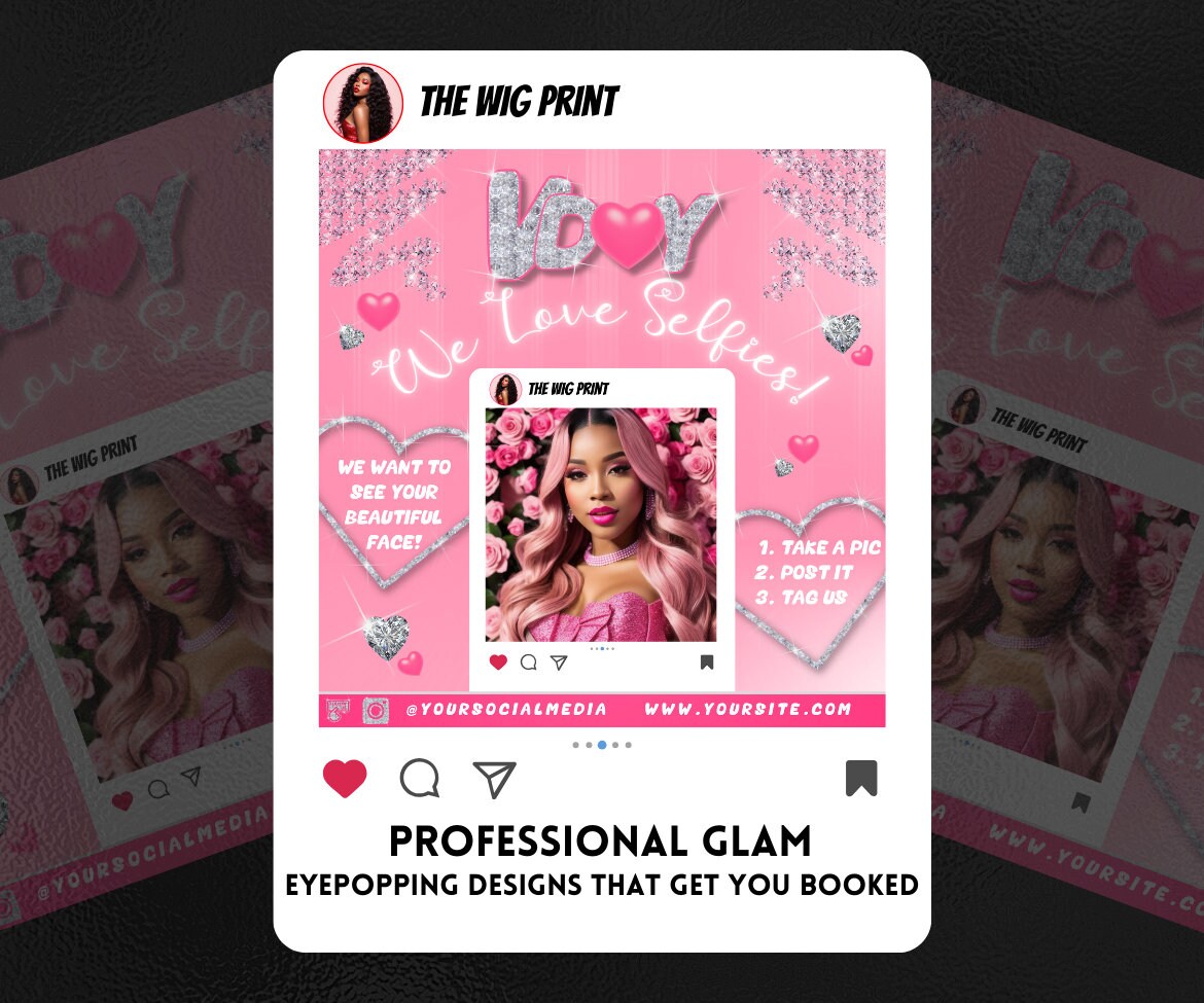 Valentines Bookings | 8 Flyers | Pink Hearts v1 | Hair + Wig, Nail, Lashes, & Makeup Industry | DIY | CANVA | Instagram | Facebook