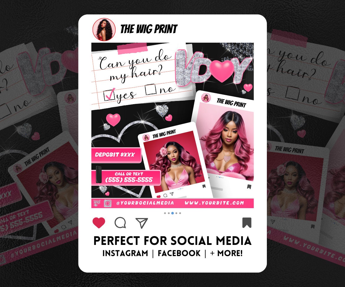 Valentines Bookings | 8 Flyers | Pink Hearts v2 | Hair + Wig, Nail, Lashes, & Makeup Industry | DIY | CANVA | Instagram | Facebook