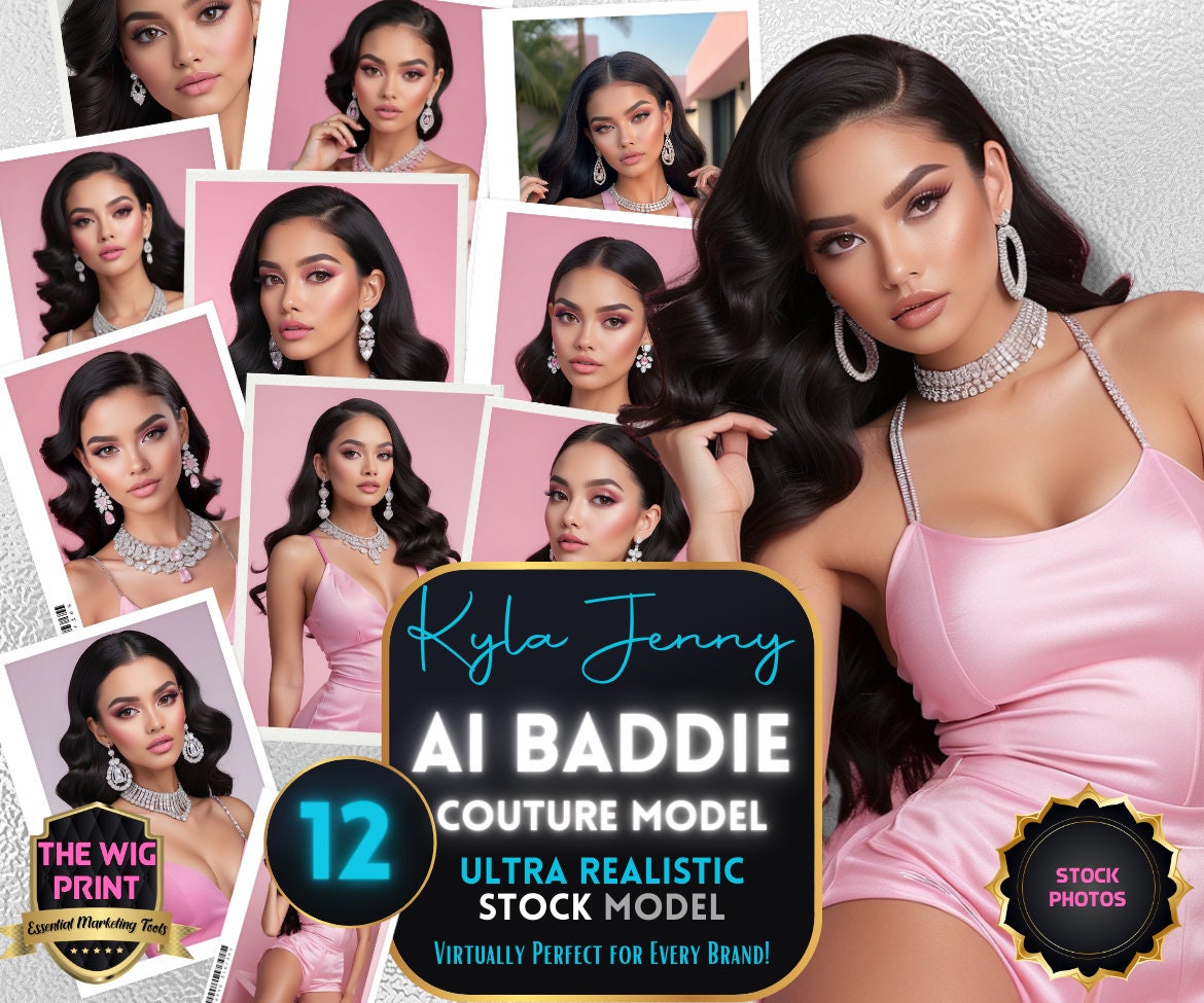 Ai Baddie Kyla Jenny | Pretty in Pink | 12+ Couture Model Stock Photos | Wearing Pink + Diamonds | Ultra Realistic