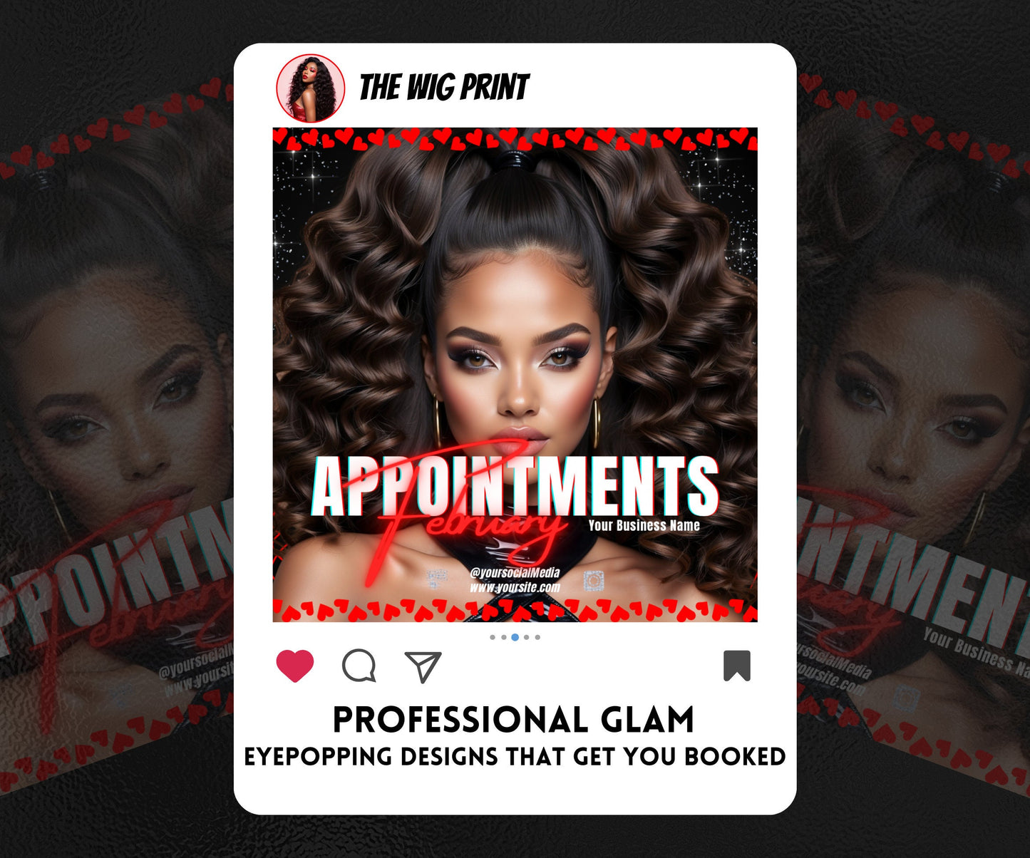 February Appointments | 1 Flyer | Red Hearts | Hair + Wig, Nail, Lashes, & Makeup Industry | DIY | CANVA | Instagram | Facebook