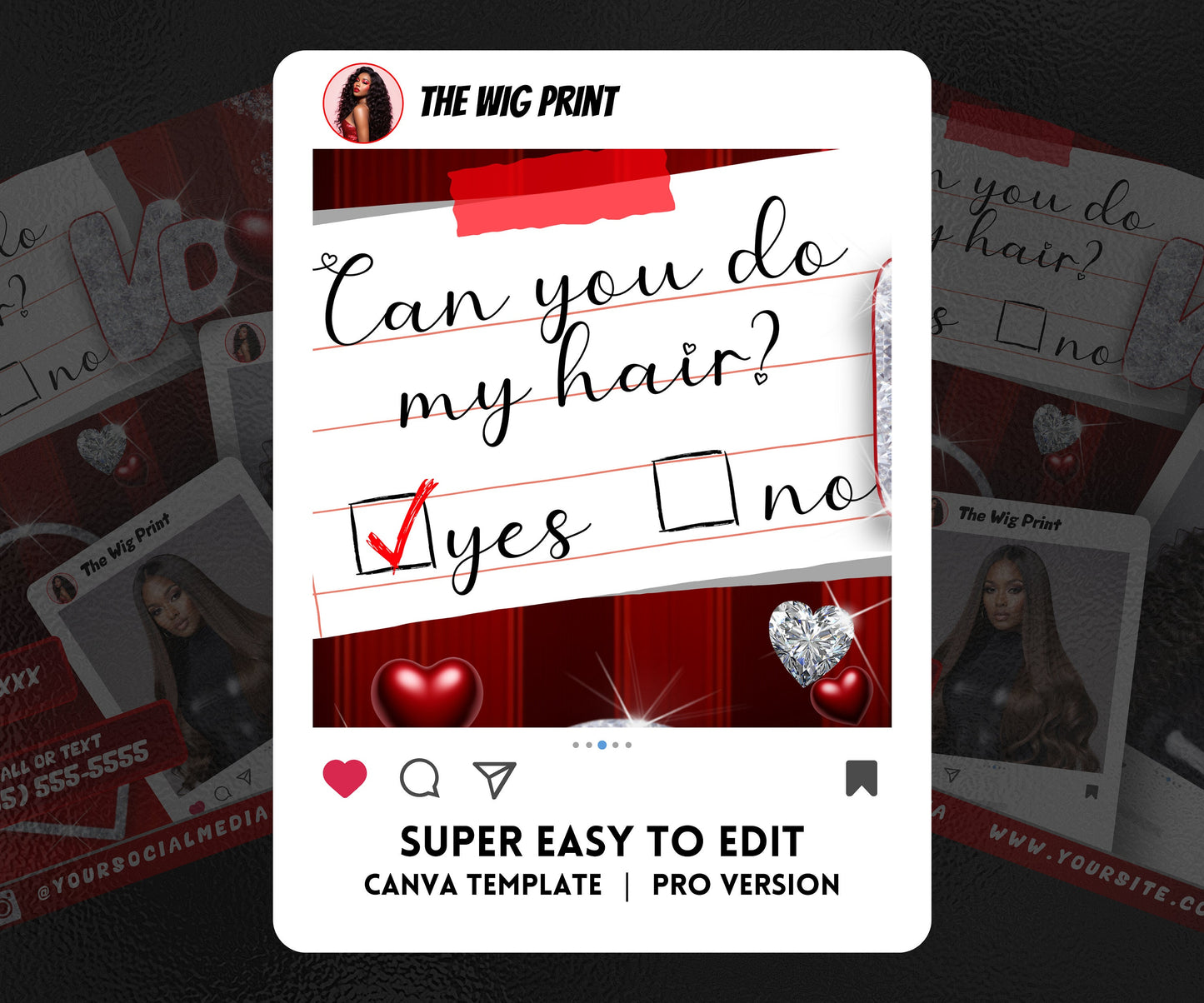 VDay | Can You Do My Hair? | 1 Flyer | Valentines Theme | Hair + Wig, Nail, Lashes, & Makeup Industry | DIY | CANVA | Instagram | Facebook