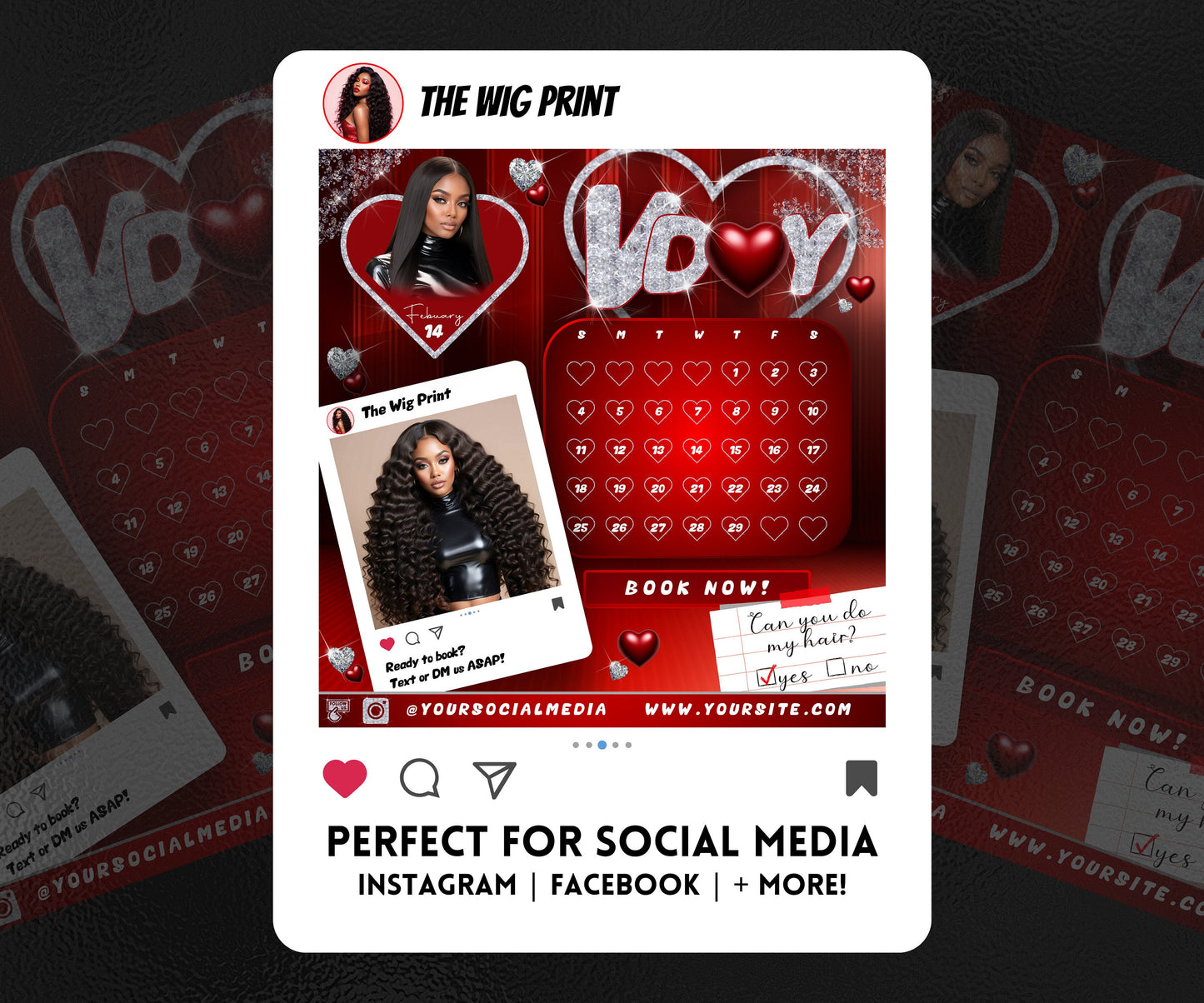 VDay | Can You Do My Hair? (Calendar) | 1 Flyer | Valentines Theme | DIY | CANVA | Instagram | Facebook