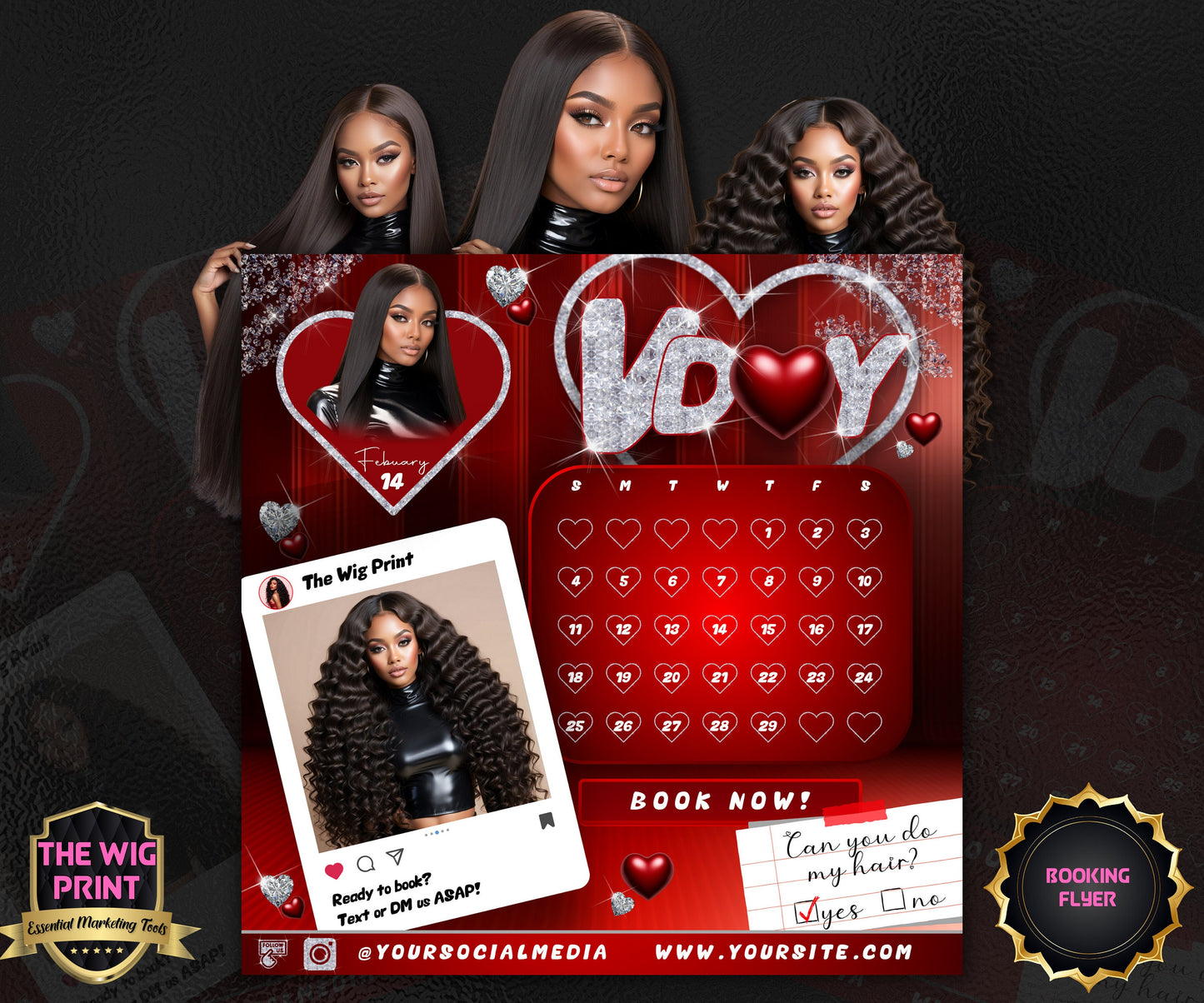 VDay | Can You Do My Hair? (Calendar) | 1 Flyer | Valentines Theme | DIY | CANVA | Instagram | Facebook