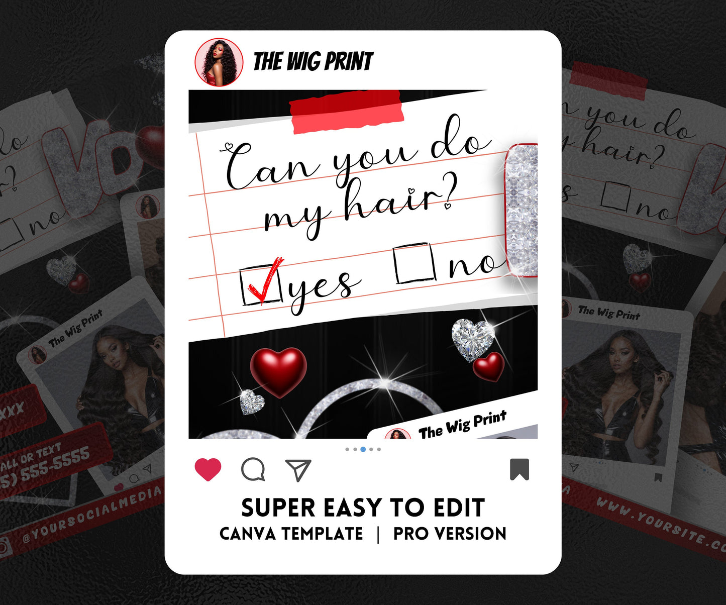 VDay | Can You Do My Hair? | 1 Flyer | Valentines Theme | Hair + Wig, Nail, Lashes, & Makeup Industry | DIY | CANVA | Instagram | Facebook