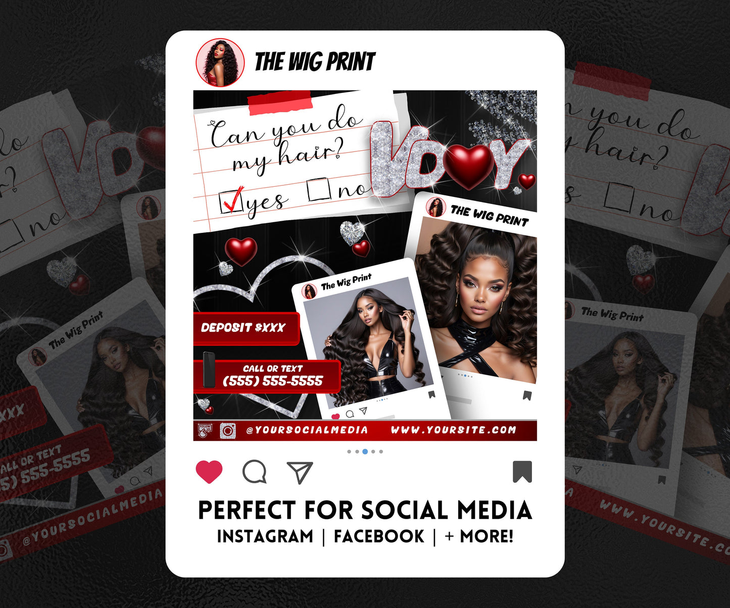 VDay | Can You Do My Hair? | 1 Flyer | Valentines Theme | Hair + Wig, Nail, Lashes, & Makeup Industry | DIY | CANVA | Instagram | Facebook