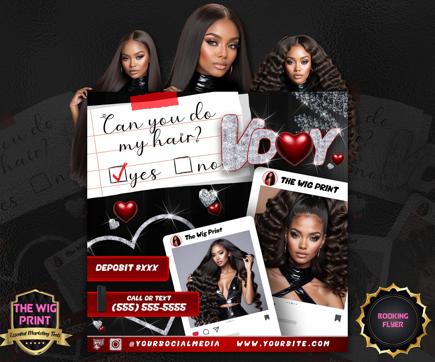 VDay | Can You Do My Hair? | 1 Flyer | Valentines Theme | Hair + Wig, Nail, Lashes, & Makeup Industry | DIY | CANVA | Instagram | Facebook