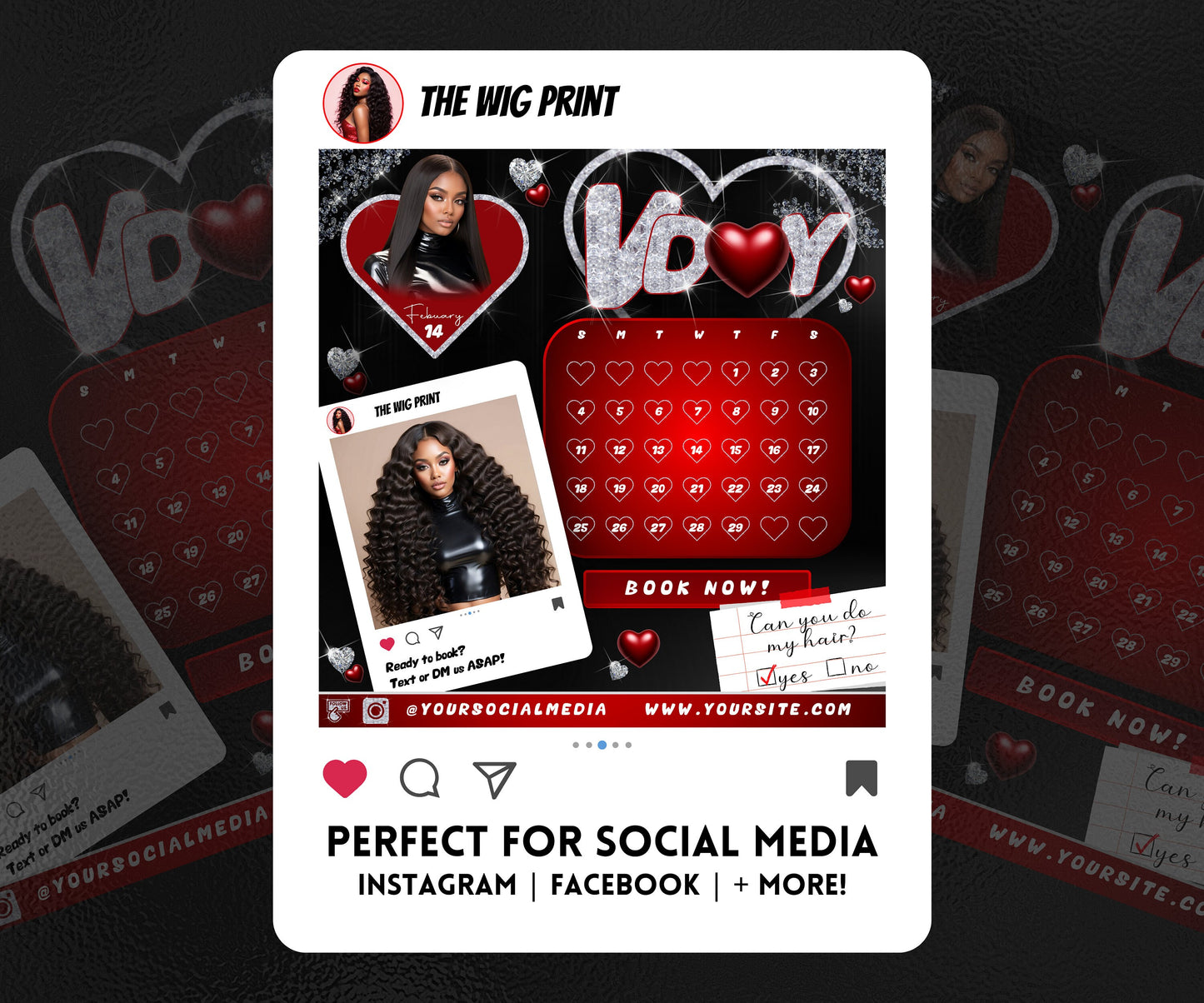 VDay | Can You Do My Hair? (Calendar) | 1 Flyer | Valentines Theme | DIY | CANVA | Instagram | Facebook