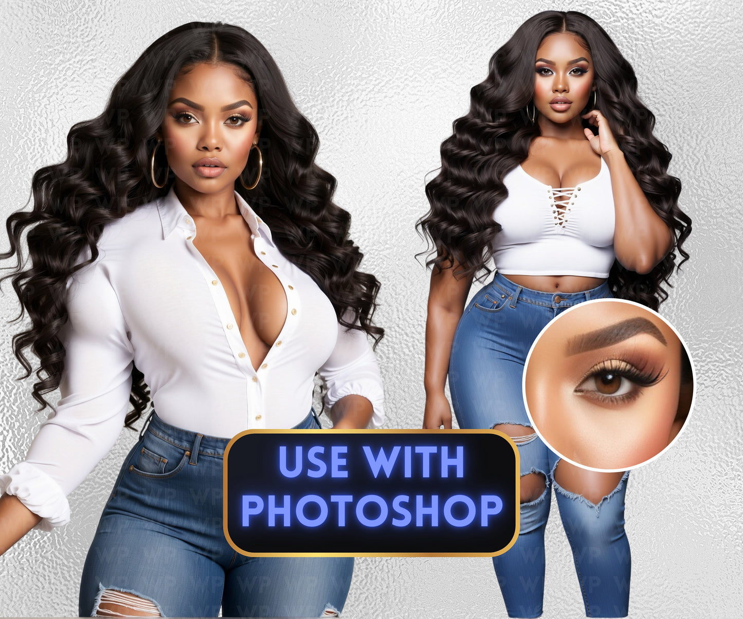 Ai Baddies Luxury Hair | 25 Models | Wearing Blue Jeans | UHD Hair Photography | Model Stock Photos