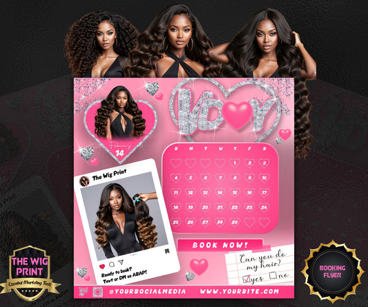 VDay | Can You Do My Hair? (Calendar) | 1 Flyer | Valentines Theme | DIY | CANVA |Hair + Beauty | Social Media Flyer