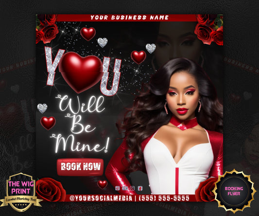 VDay | You Will Be Mine | 1 Flyer | Valentines You Theme | DIY | CANVA | Social Media Flyer