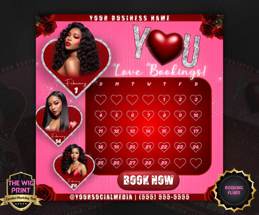 VDay | Love Bookings | 1 Flyer | Valentines You Theme | DIY | CANVA | Social Media Flyer