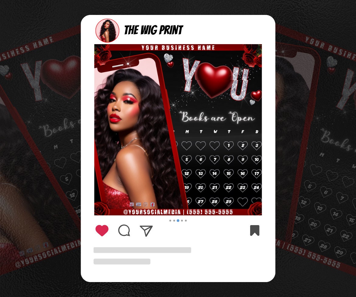 Valentines Sale 20 Flyers | YOU Theme | Red + Black | Hair + Wig, Nail, Lashes, & Makeup Industry | DIY | CANVA | Instagram | Facebook